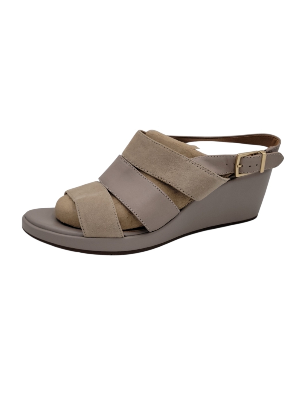 Clarks Plaza Go Wedge Sandals Size 10 Beige Leather Suede Straps Unstructured